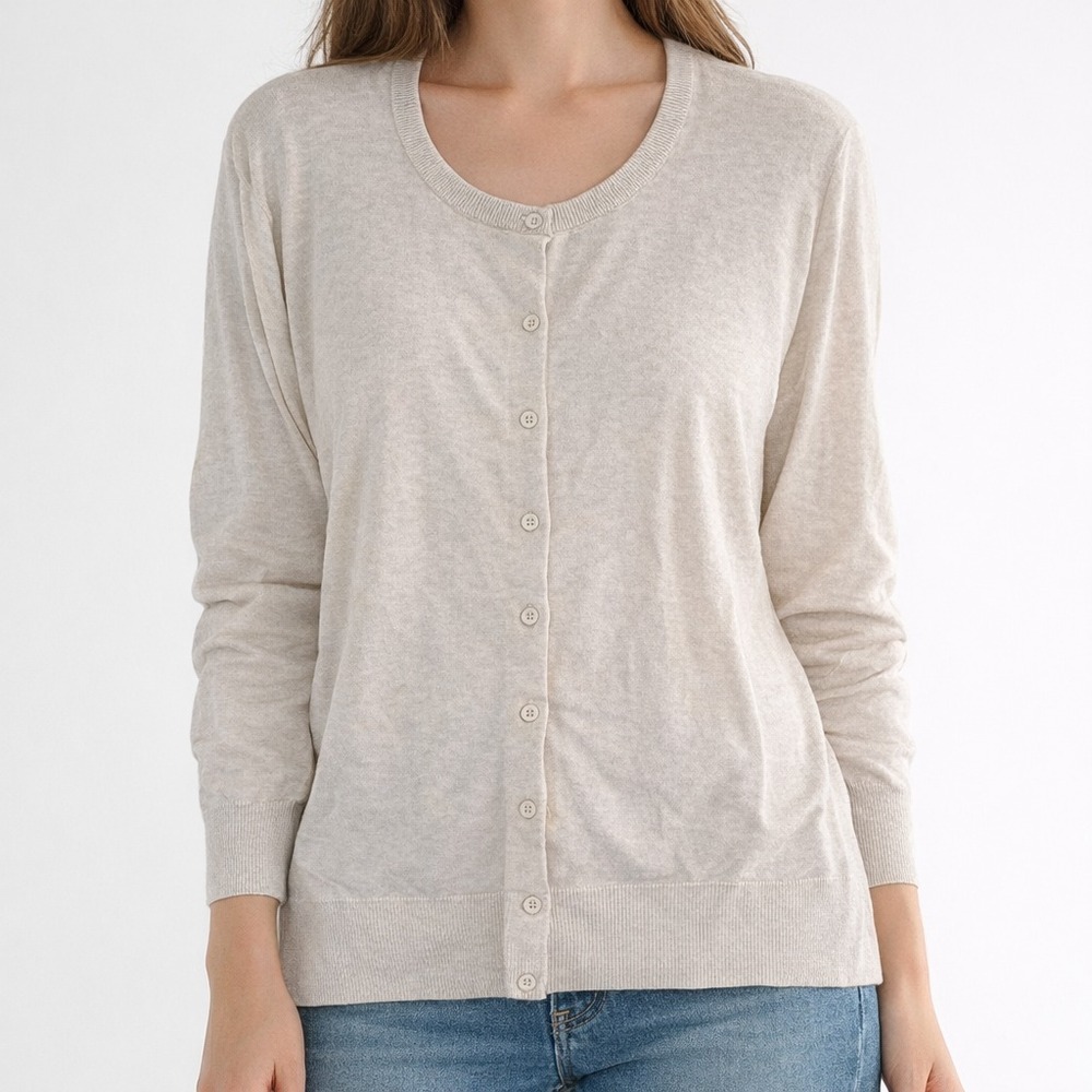 Torrid Button-Front Cardigan Women's‎ Size 6 Oatmeal Ribbed Cuffs/Hem Cotton